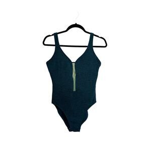 Mainstream Swimsuit Womens 14 Vintage Emerald Green One Piece Mesh Cutout USA